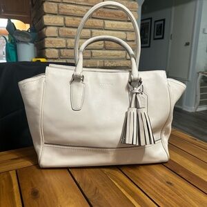 Coach Candace Leather Carryall in Light Cream with Tassel Accent